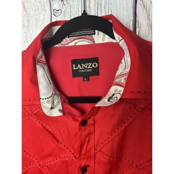 Lanzó Couture Men's Button Up Dress Shirt Western Vibes Red Size L - Picture 5 of 11